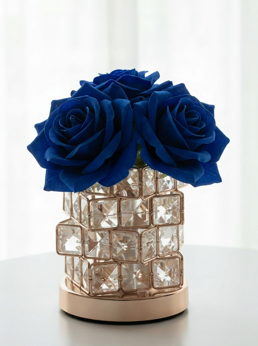 Romantic Rose Crystal Cube Table Lamp for Bedroom