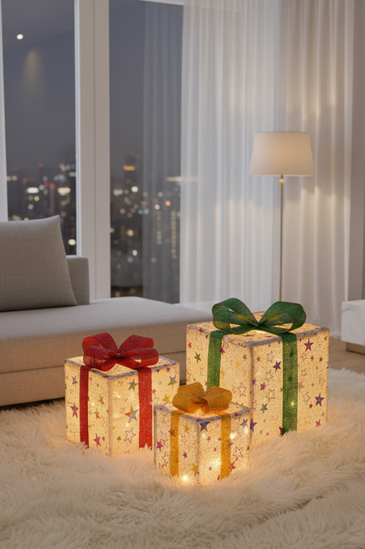 Christmas Lighted Gift Boxes with Remote for Living Room