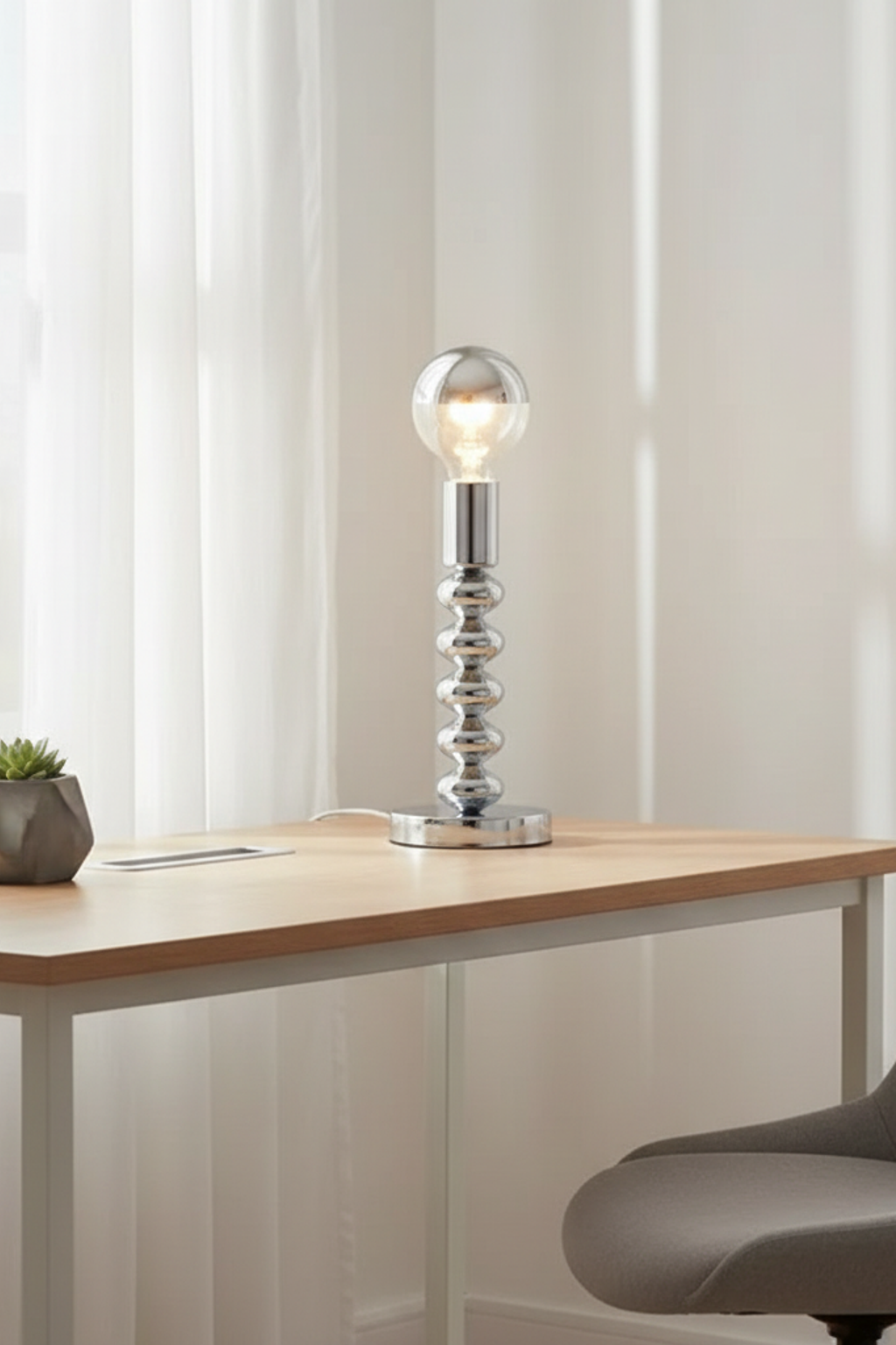 Chrome Bauhaus LED Table Lamp for Living Room
