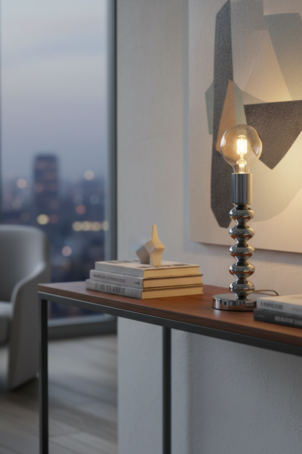 Chrome Bauhaus LED Table Lamp for Living Room