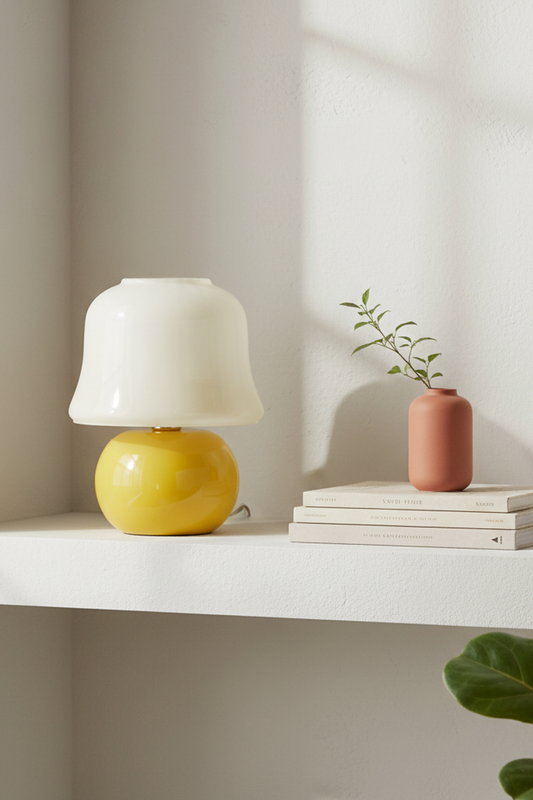 Cream Glass Mushroom Table Lamp - Plug in