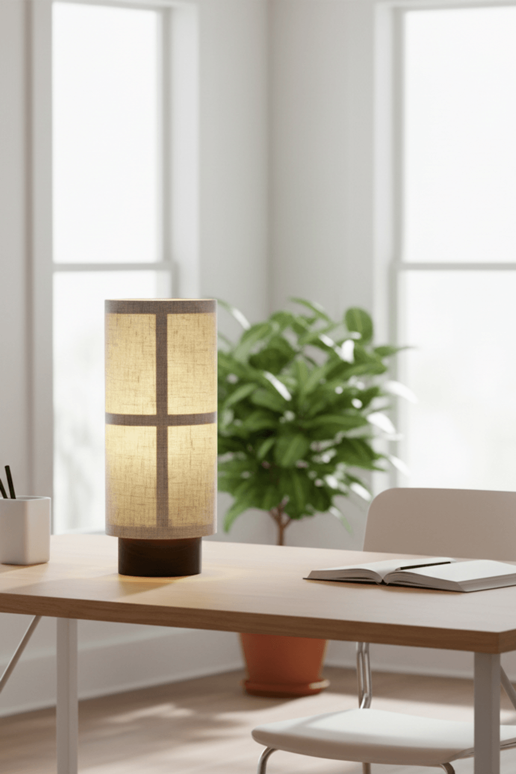 H23 F&w Wabi-Sabi Fabric & Wood Rechargeable Table Lamp