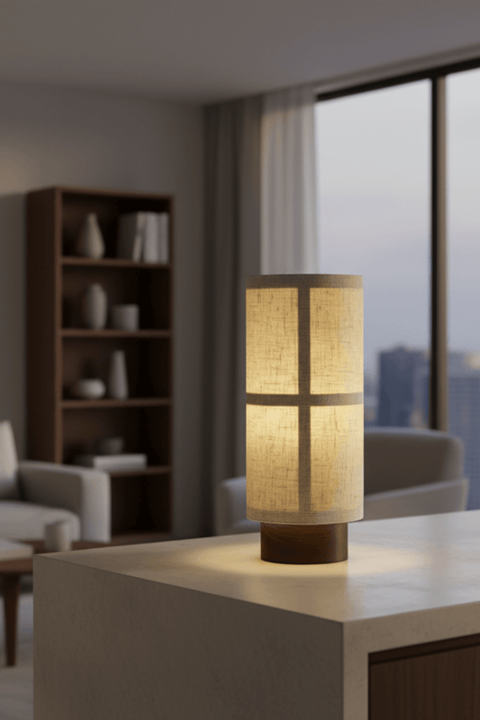 H23 F&w Wabi-Sabi Fabric & Wood Rechargeable Table Lamp