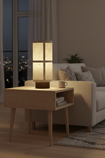 H23 F&w Wabi-Sabi Fabric & Wood Rechargeable Table Lamp