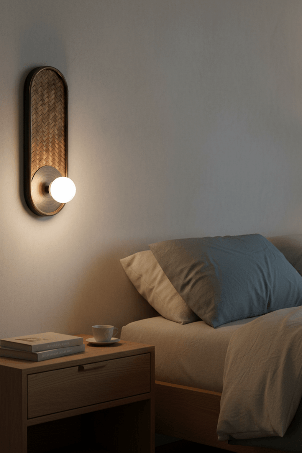 H39 Japanese Wood & Rattan Glass Wall Sconce