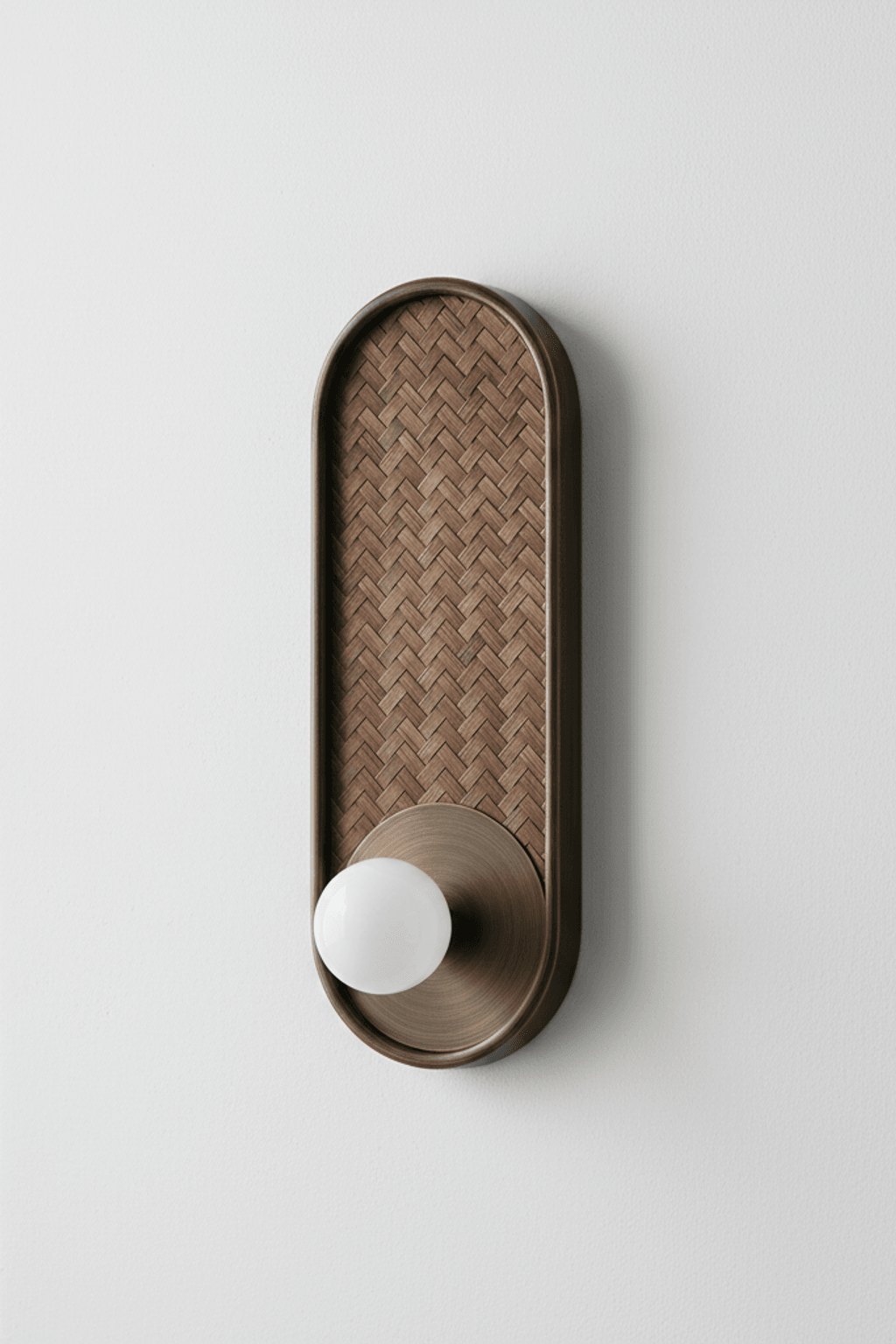 H39 Japanese Wood & Rattan Glass Wall Sconce