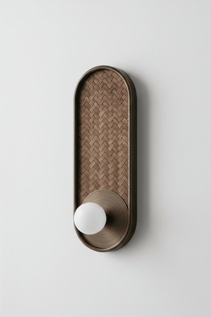 H39 Japanese Wood & Rattan Glass Wall Sconce