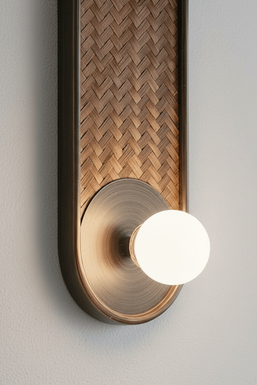 H39 Japanese Wood & Rattan Glass Wall Sconce