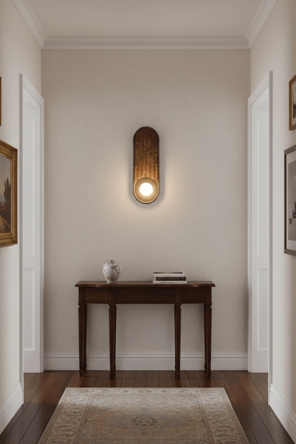 H39 Japanese Wood & Rattan Glass Wall Sconce