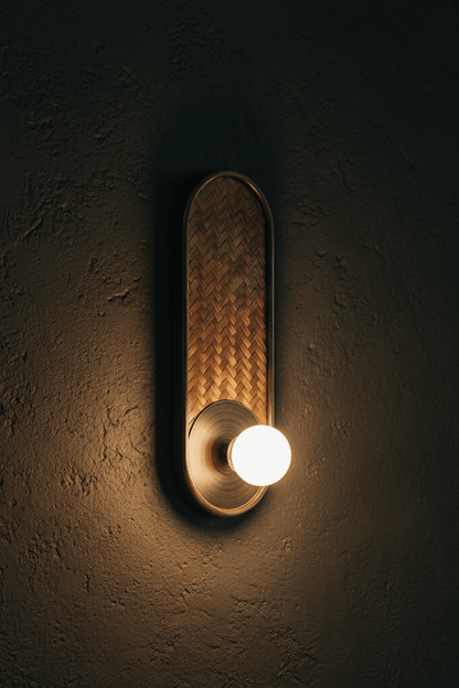 H39 Japanese Wood & Rattan Glass Wall Sconce