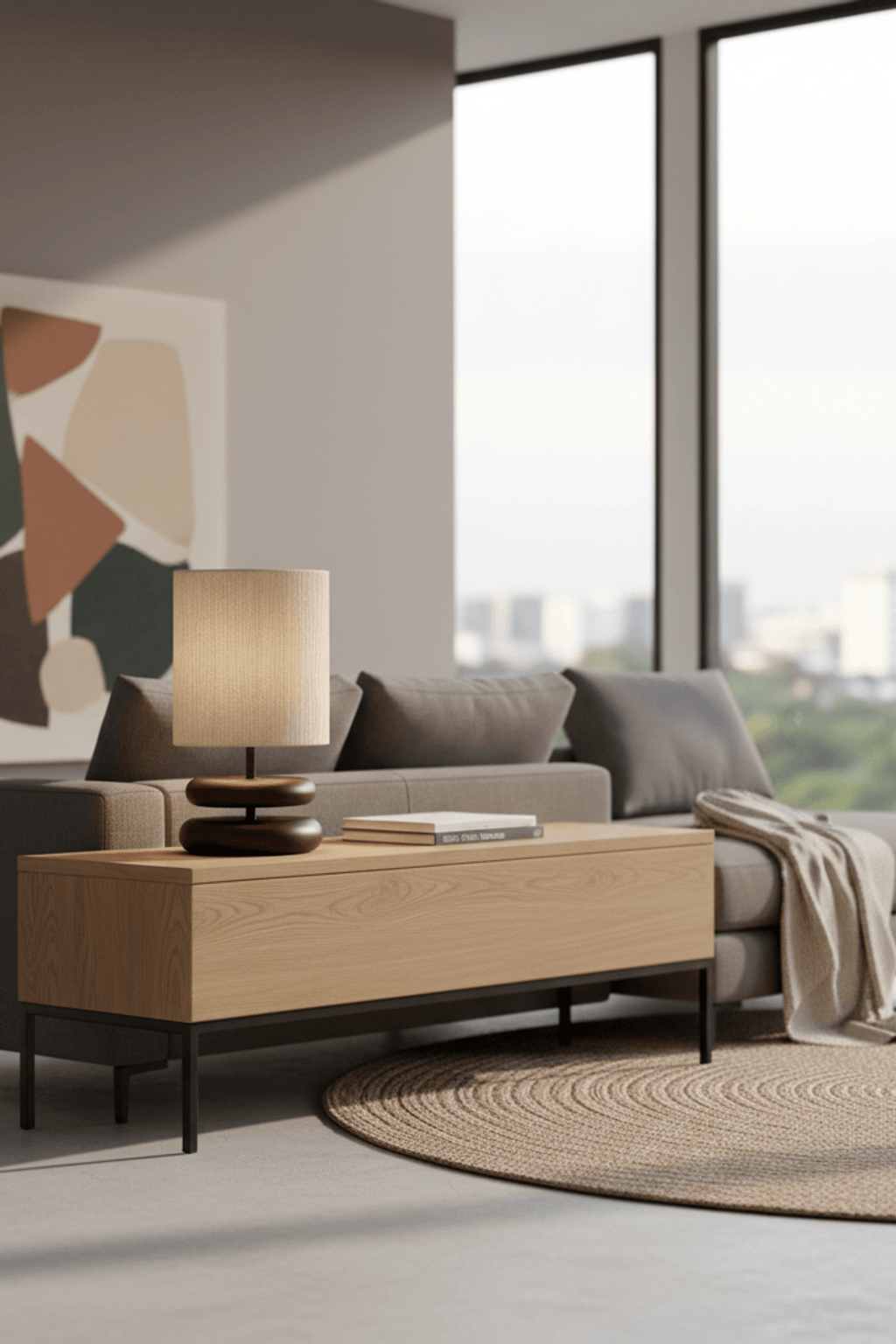 Hinoki Stack Wood Table Lamp for Living Room
