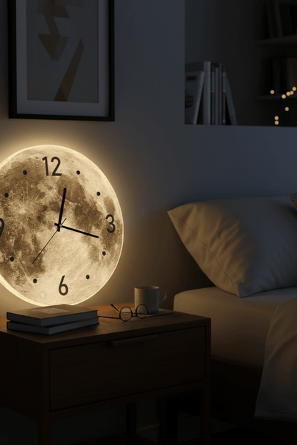 Lunaglow 20-Inch LED Moon Wall Clock for Bedroom