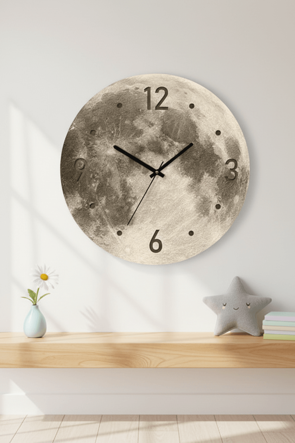 Lunaglow 20-Inch LED Moon Wall Clock for Bedroom