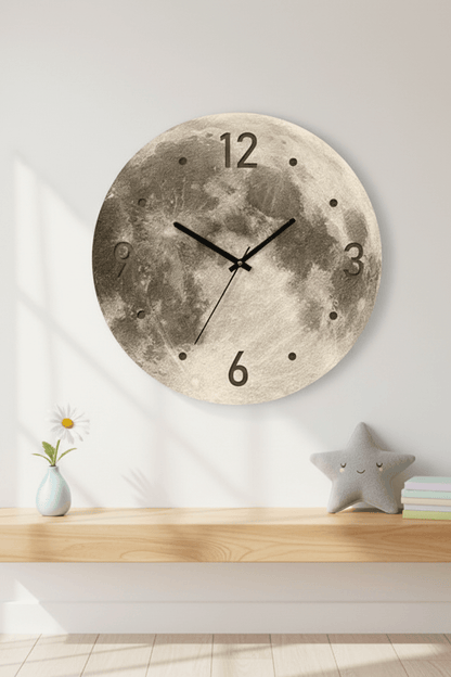 Lunaglow 20-Inch LED Moon Wall Clock for Bedroom