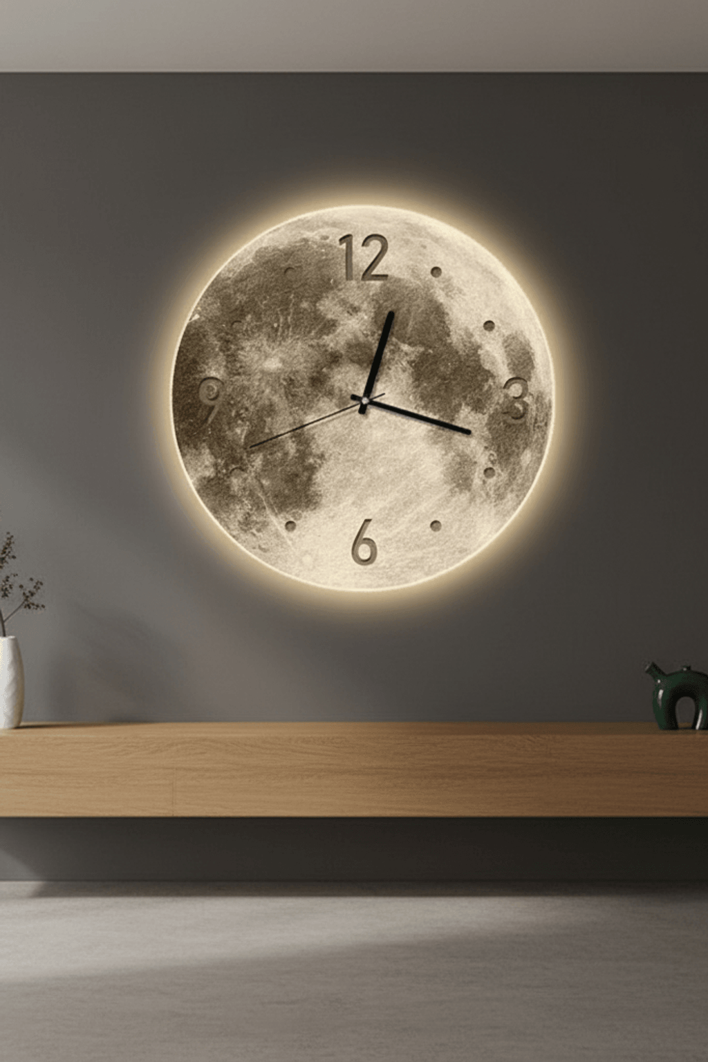 Lunaglow 20-Inch LED Moon Wall Clock for Bedroom