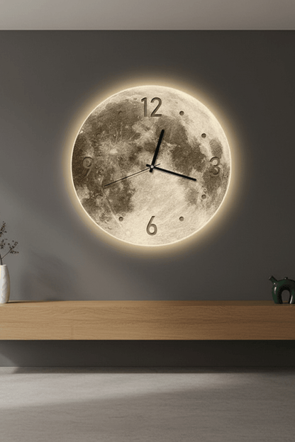 Lunaglow 20-Inch LED Moon Wall Clock for Bedroom