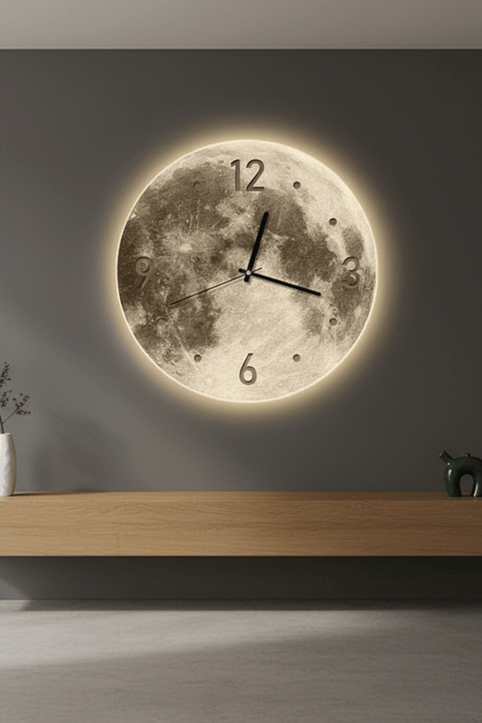 Lunaglow 20-Inch LED Moon Wall Clock for Bedroom