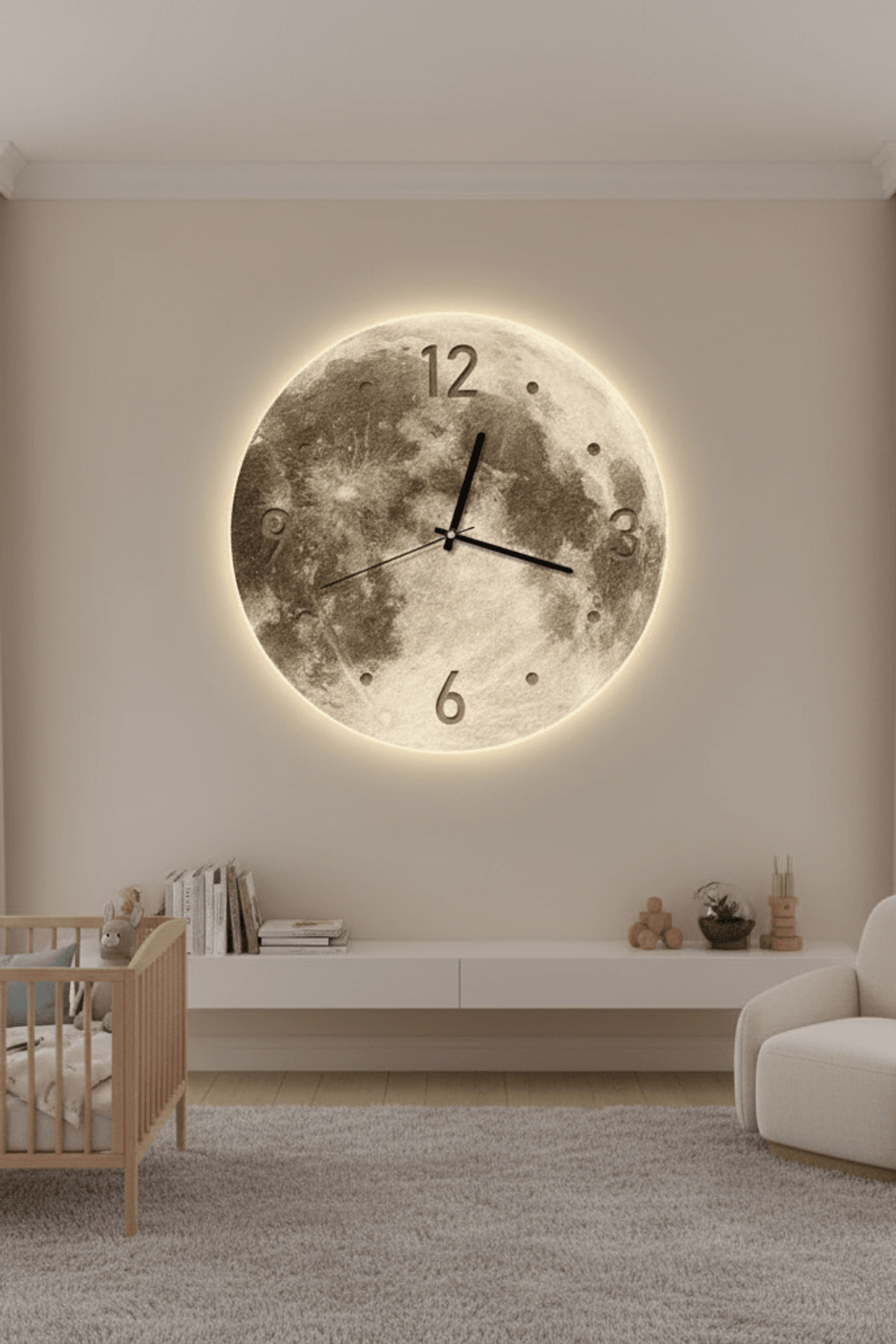 Lunaglow 20-Inch LED Moon Wall Clock for Bedroom