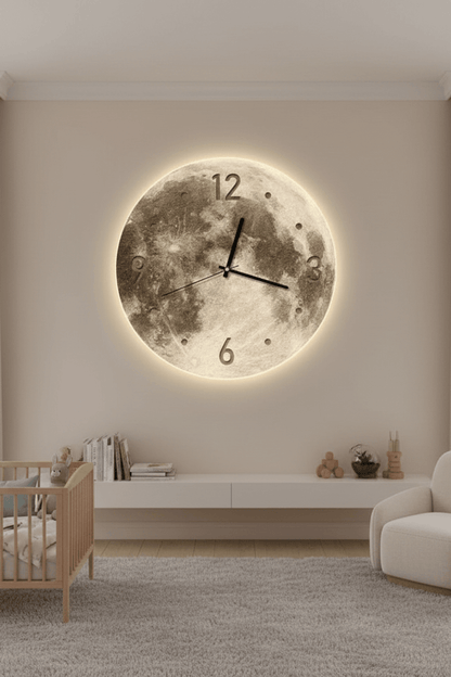 Lunaglow 20-Inch LED Moon Wall Clock for Bedroom