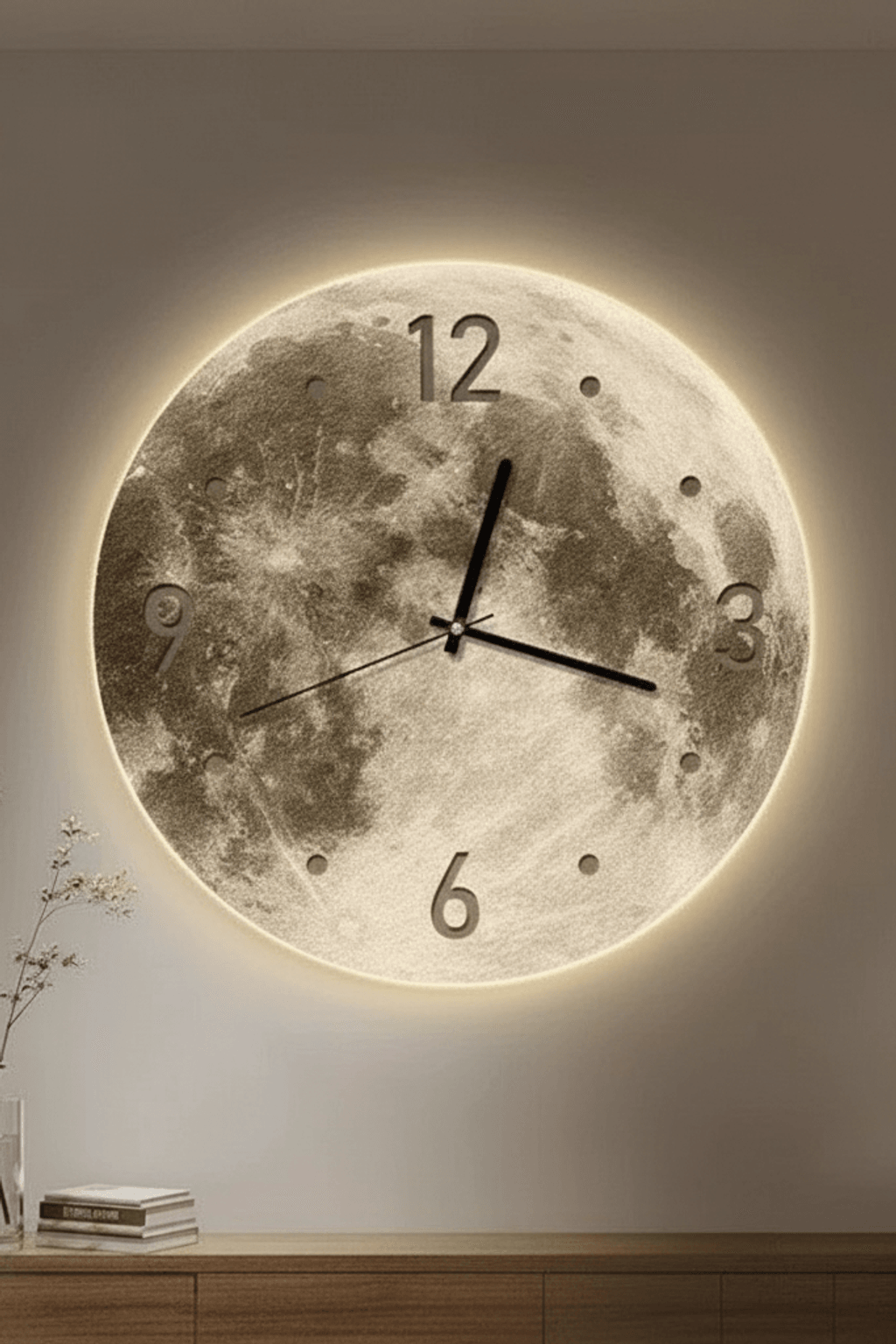 Lunaglow 20-Inch LED Moon Wall Clock for Bedroom