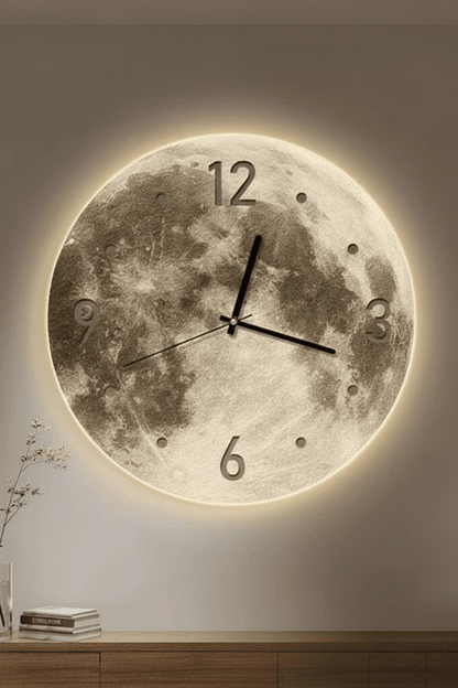 Lunaglow 20-Inch LED Moon Wall Clock for Bedroom