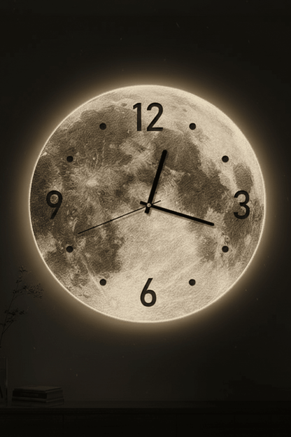 Lunaglow 20-Inch LED Moon Wall Clock for Bedroom