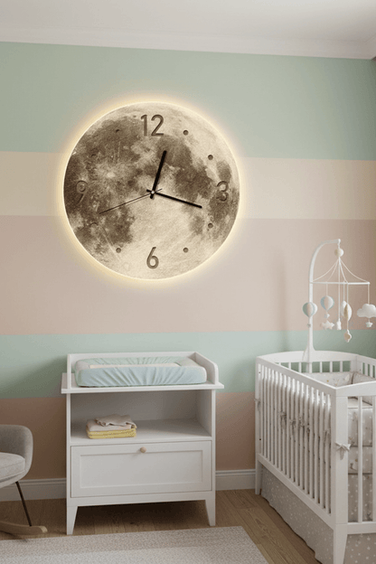 Lunaglow 20-Inch LED Moon Wall Clock for Bedroom