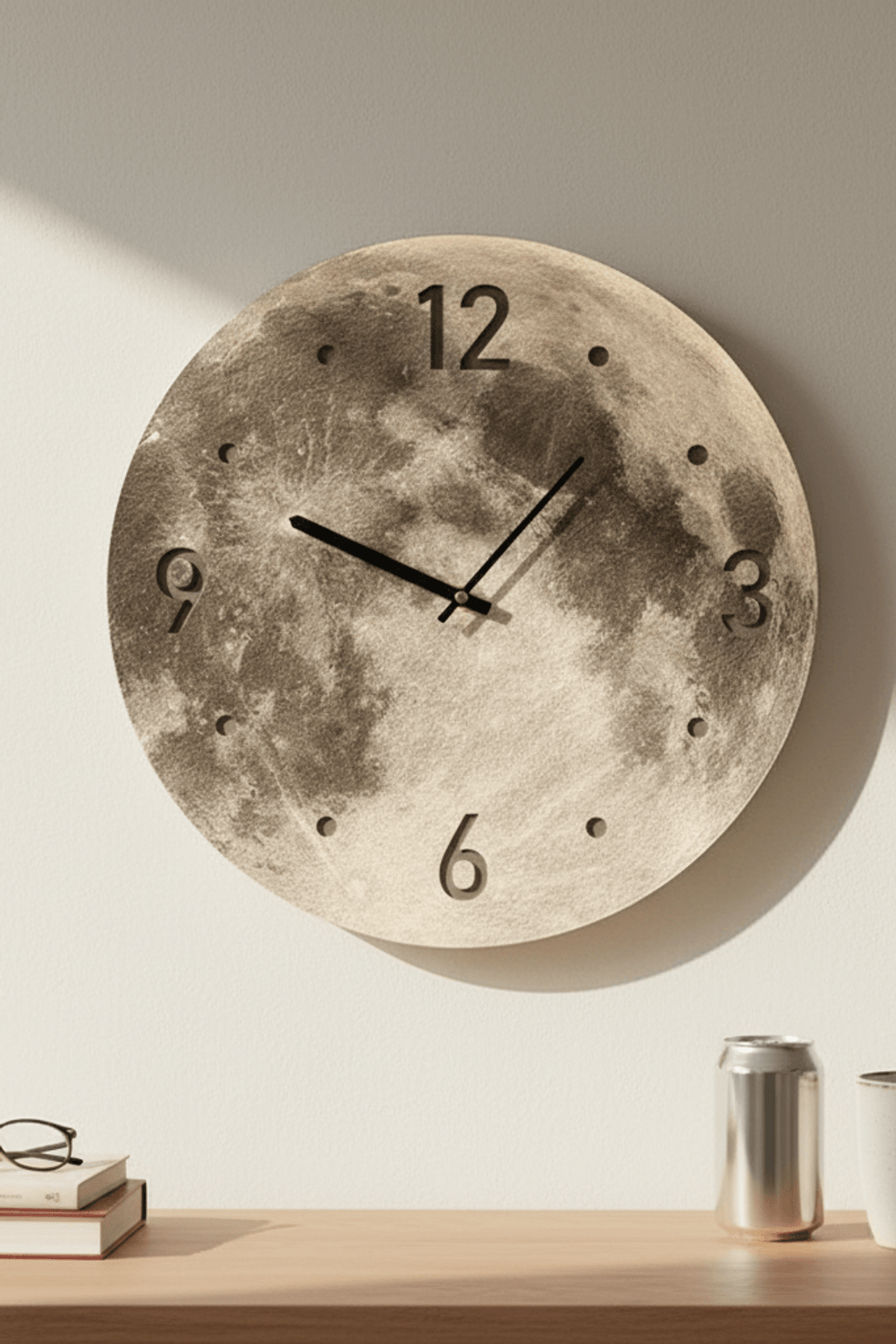 Lunaglow 20-Inch LED Moon Wall Clock for Bedroom