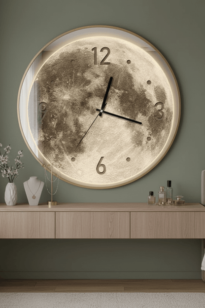 Lunaglow 20-Inch LED Moon Wall Clock for Bedroom