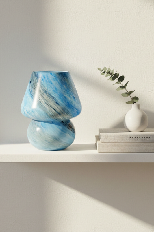 Murano Style Small Glass Mushroom Table Lamp - Plug in