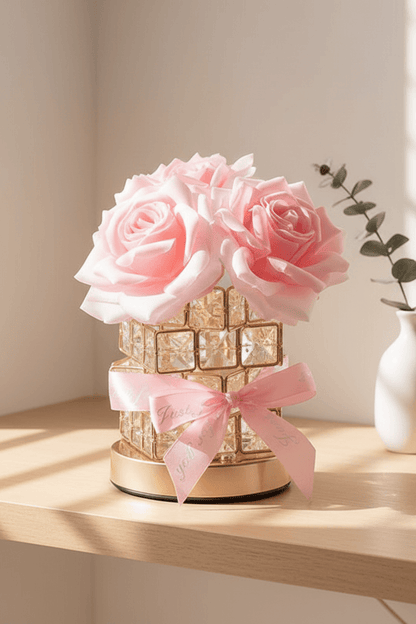 Romantic Rose Crystal Cube Table Lamp for Bedroom