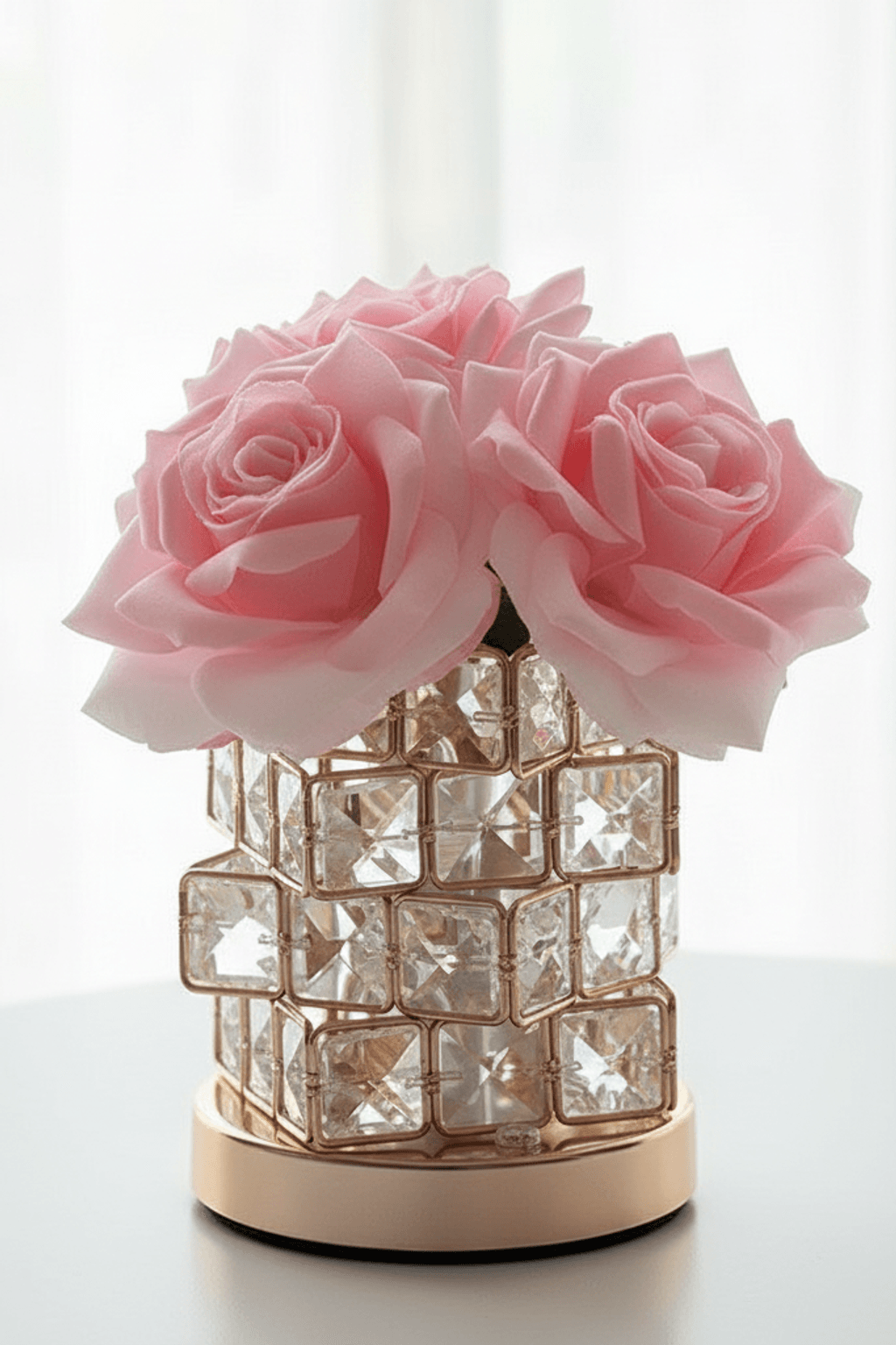 Romantic Rose Crystal Cube Table Lamp for Bedroom