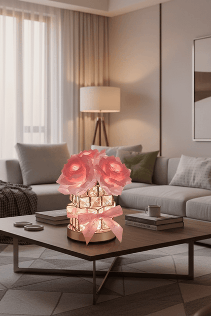 Romantic Rose Crystal Cube Table Lamp for Bedroom