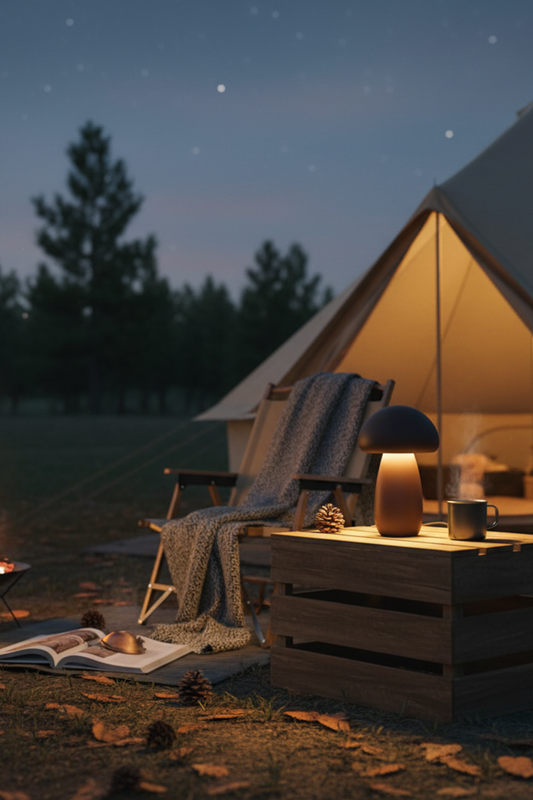 Solid Wood Mushroom Table Lamp - USB Rechargeable LED Cordless Table Lamp for Outdoor
