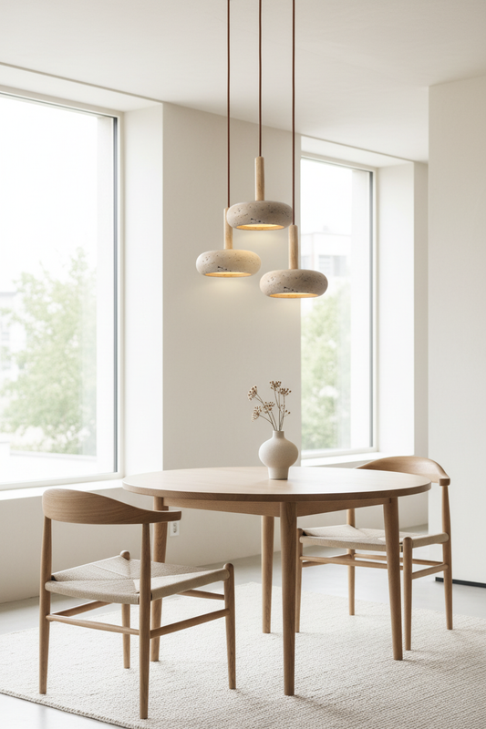Wabi-Sabi Inspired LED Pendant Light - Stone-Look Ceiling Light with Warm White Glow for Living Room