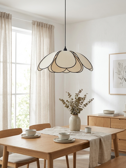 Flower-Shaped Rattan Pendant Light with Black Accents