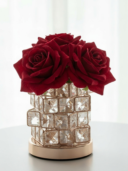 Romantic Rose Crystal Cube Table Lamp for Bedroom