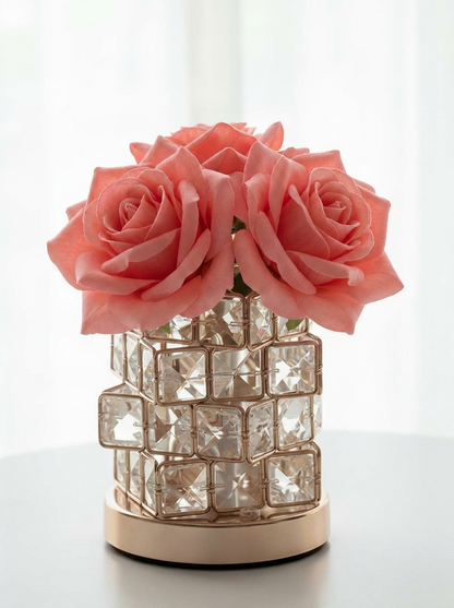 Romantic Rose Crystal Cube Table Lamp for Bedroom