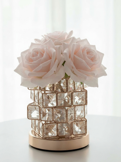 Romantic Rose Crystal Cube Table Lamp for Bedroom