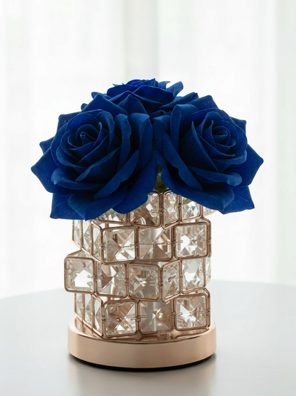 Romantic Rose Crystal Cube Table Lamp for Bedroom