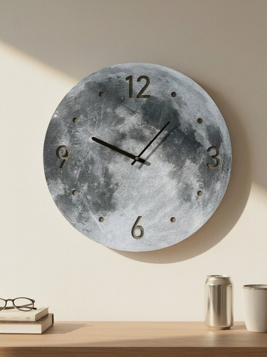 Lunaglow 20-Inch LED Moon Wall Clock for Bedroom